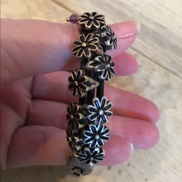 Black Leather Corded w Silver Bracelet - Picture 1 of 16